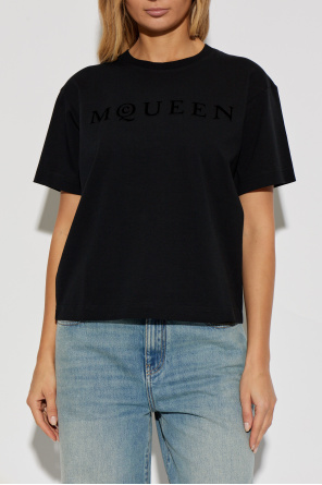 Alexander McQueen T-shirt with a logo and a velvety finish