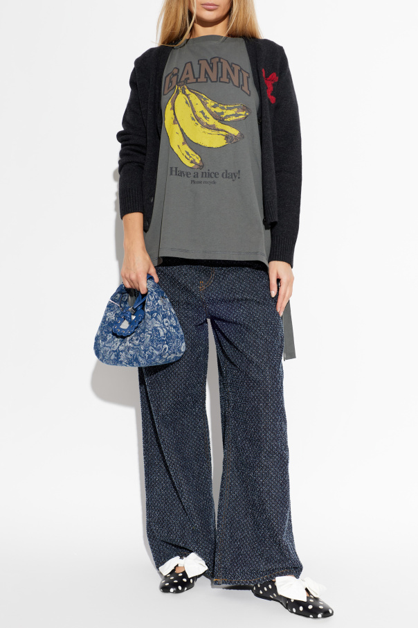 Ganni T-shirt with ruched sides and drawstrings