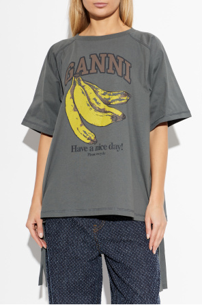 Ganni T-shirt with ruched sides and drawstrings