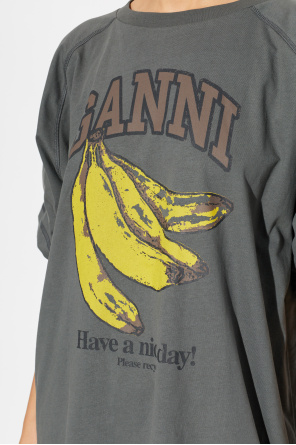 Ganni T-shirt with ruched sides and drawstrings