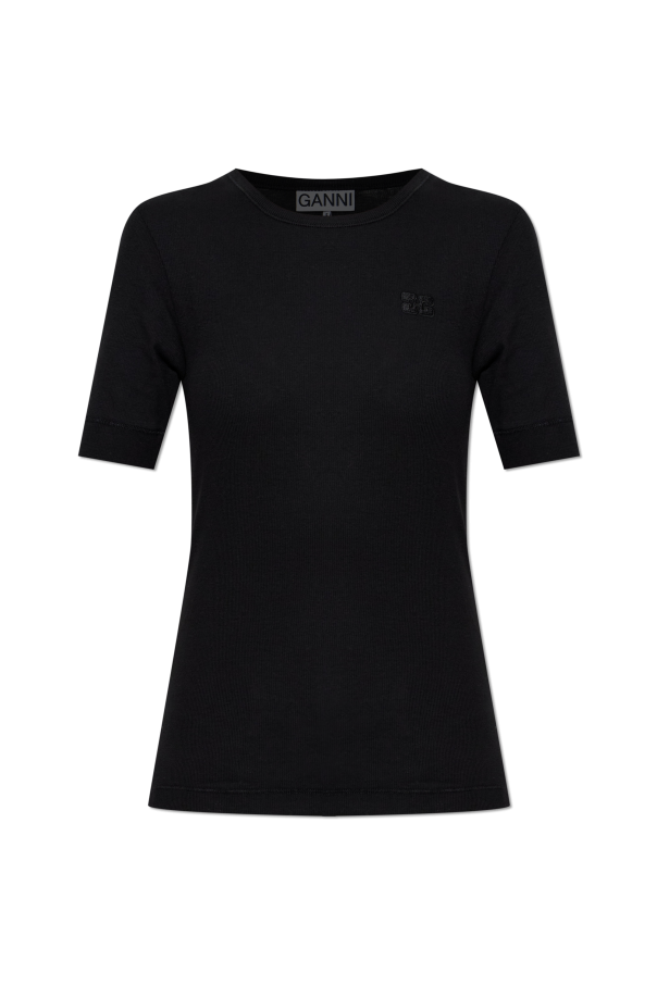 Ribbed top with embroidered logo od Ganni
