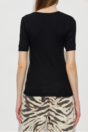 Ganni Ribbed top with embroidered logo