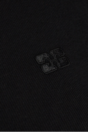 Ganni Ribbed top with embroidered logo