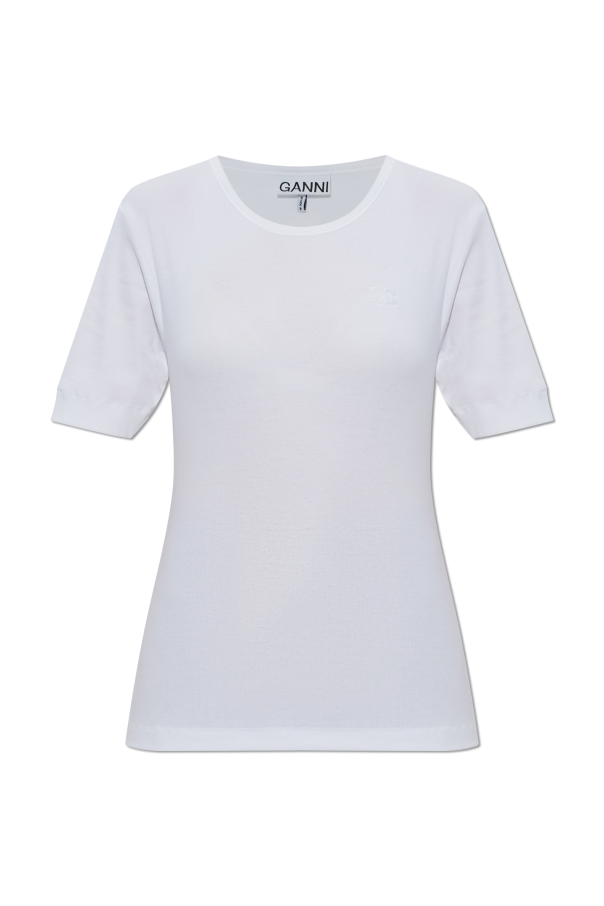 Ganni Prążkowany t-shirt z logo