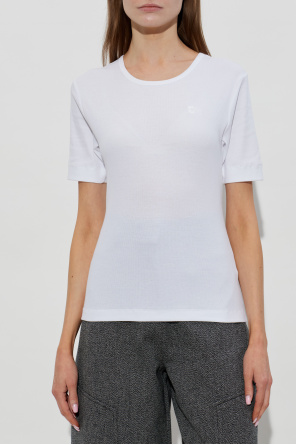 Ganni Prążkowany t-shirt z logo