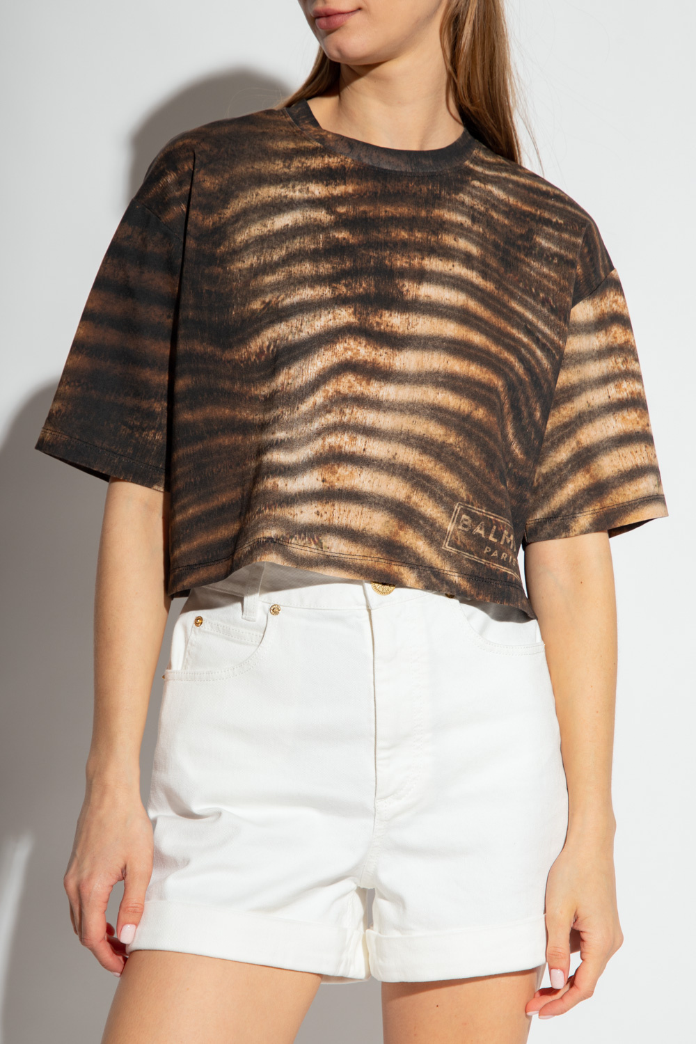 Balmain Cropped T-shirt with animal motif