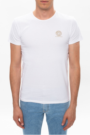 Versace Langes T-Shirt mit grafischem Print Weiß