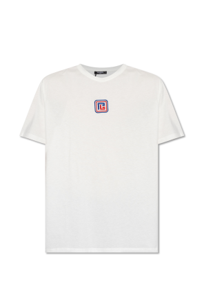 balmain Olive button-detail logo print T-shirt