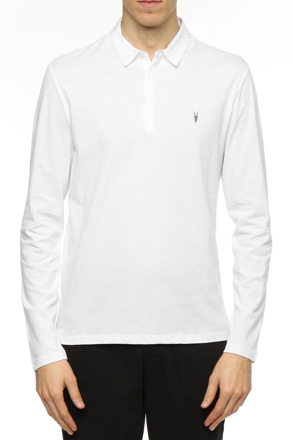 AllSaints Brace Long Sleeve Polo Shirt, Optic White, XS