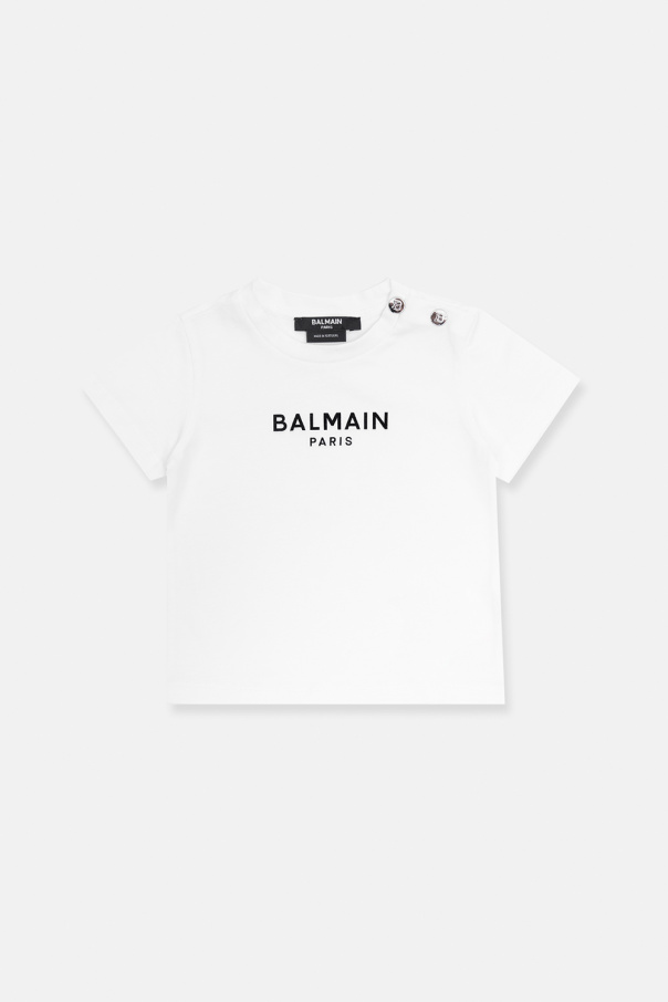 Balmain Kids Balmain logo-embossed low-top leather sneakers Black