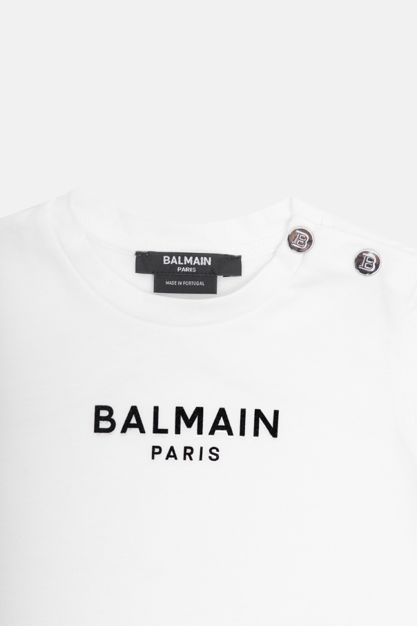 Balmain Kids Balmain logo-embossed low-top leather sneakers Black