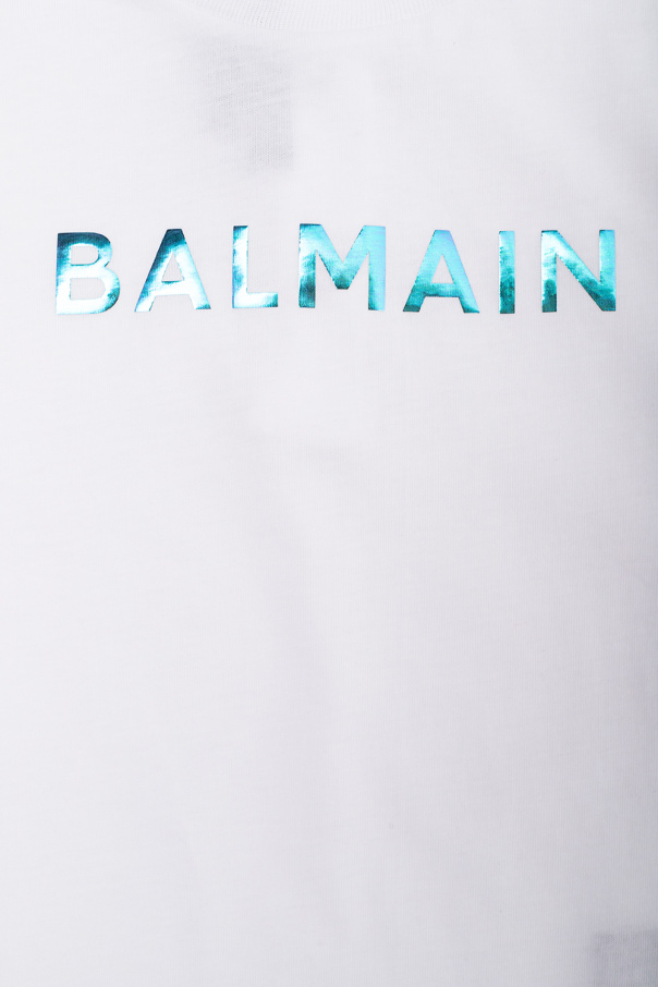 Balmain Kids Balmain Laminated Logo Tee In White Jersey