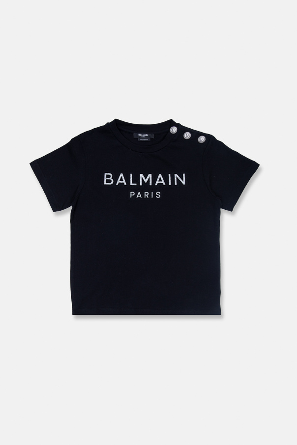 Balmain Kids Balmain flocked logo applique zip cotton sweatshirt
