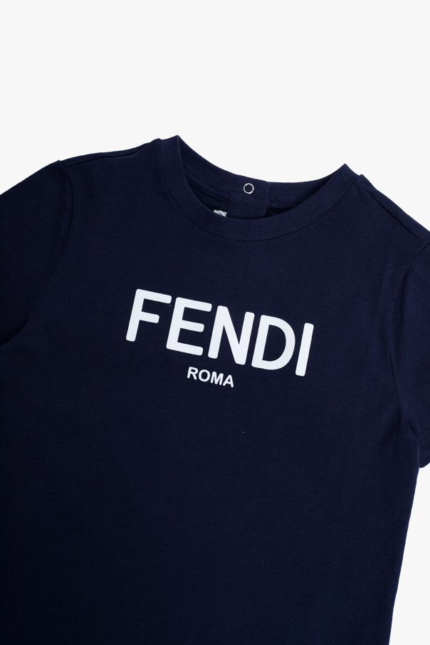 Fendi Kids White blue cotton-blend logo-patch T-shirt from FENDI KIDS