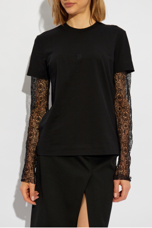 Givenchy T-shirt z koronkowymi rękawami