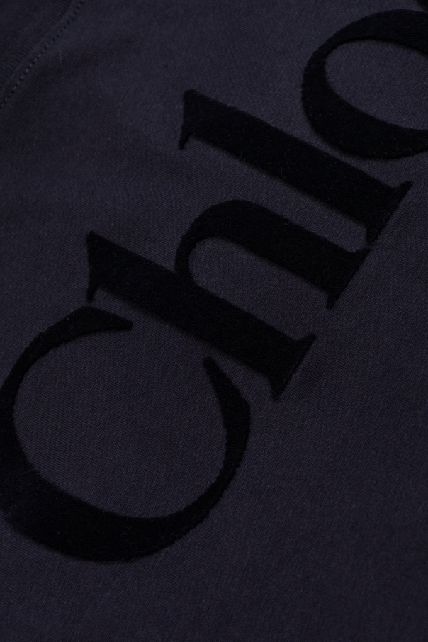 Chloé Kids T-shirt z logo o aksamitnym wykończeniu