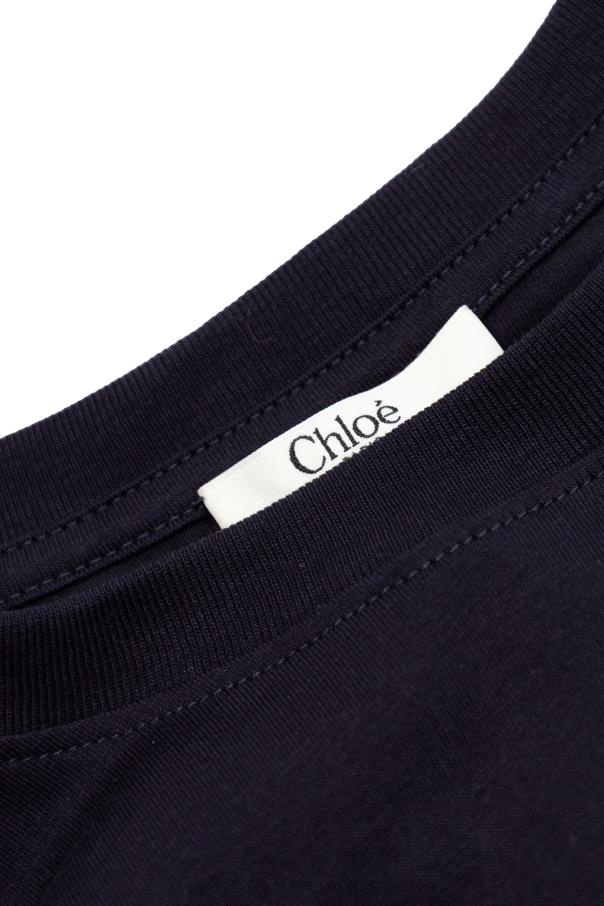 Chloé Kids T-shirt z logo o aksamitnym wykończeniu