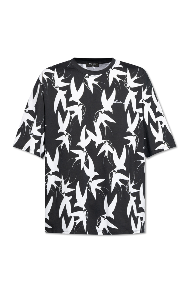 Balmain T-shirt z motywem ptaków