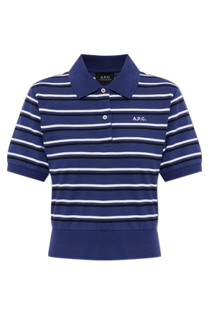 Polo Oceane’ feminina de algodão azul marinho da A.P.C. com riscas brancas e pretas