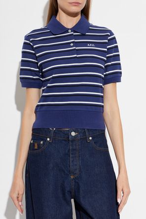 A.P.C. Polo Oceane’ feminina de algodão azul marinho da A.P.C. com riscas brancas e pretas