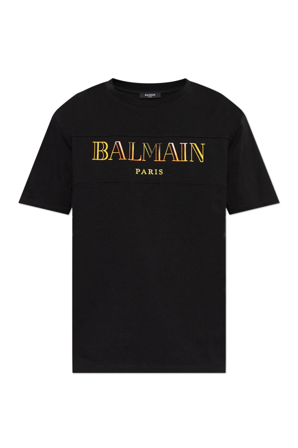 Balmain T-shirt with colourfully embroidered logo