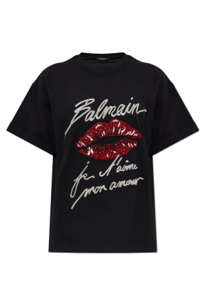 T-shirt with shimmering appliqués od Balmain