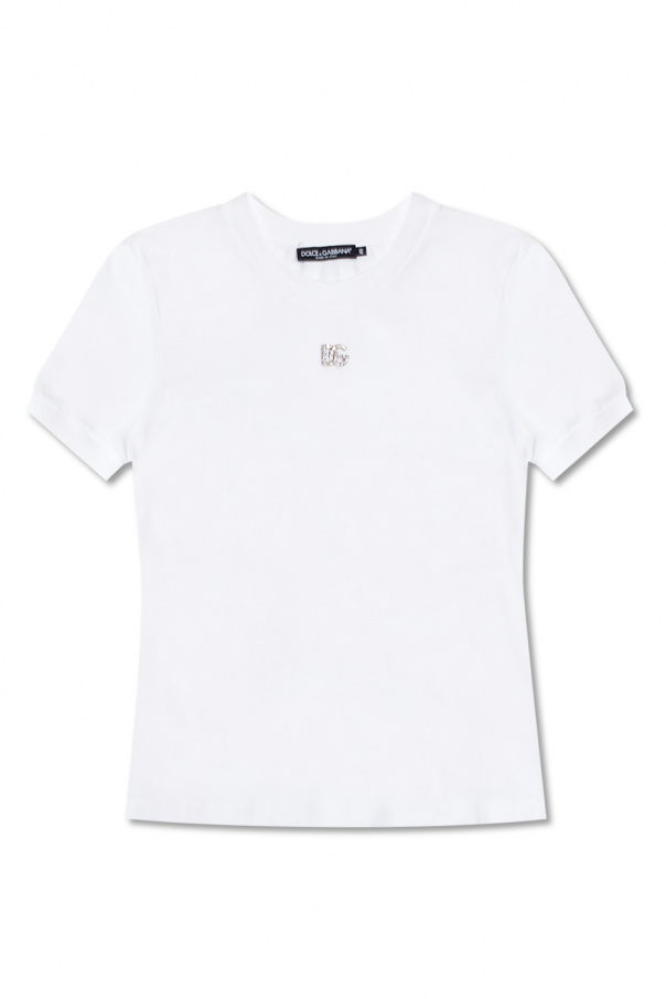 Dolce & Gabbana Hose mit hohem Bund T-shirt z aplikacją z logo