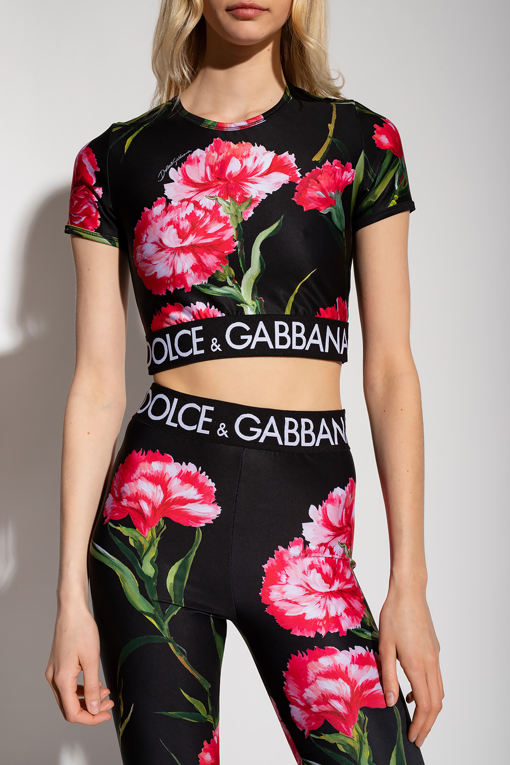 Dolce & Gabbana Cardinal slingback mesh pumps Floral crop top