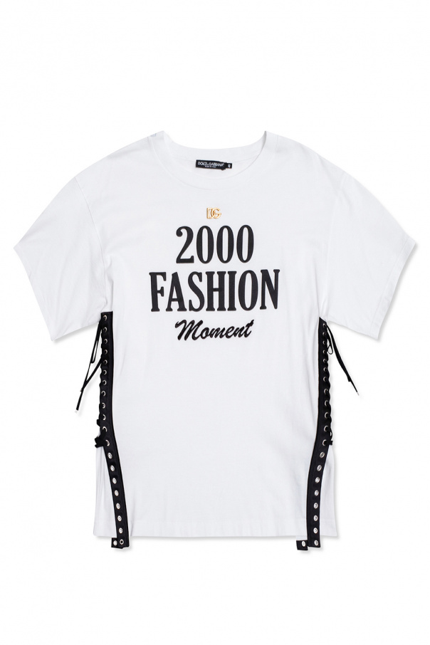 Dolce & Gabbana camellia-print charmeuse lace top Logo T-shirt