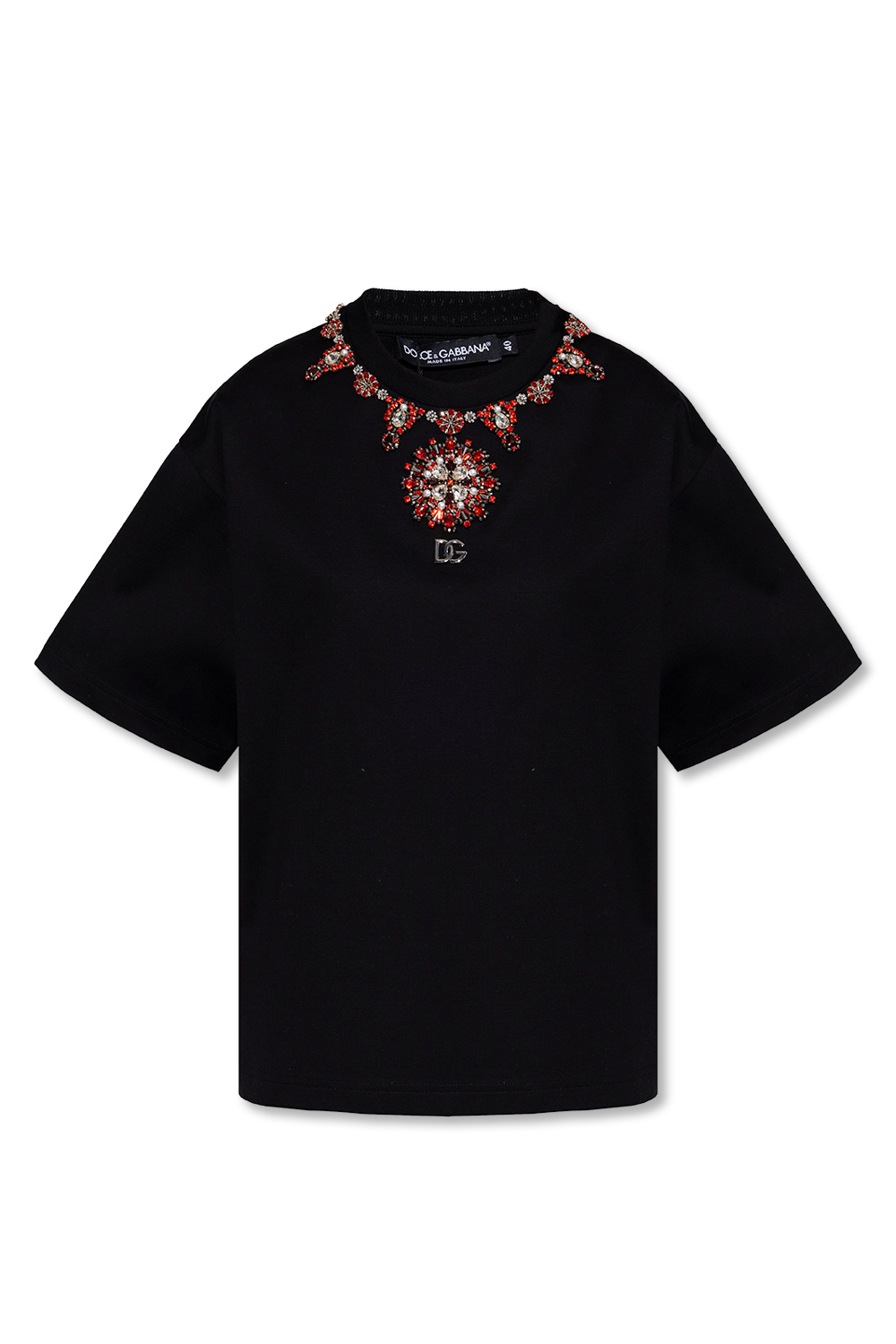 DOLCE & GABBANA DOUBLE NECKLACE WITH LOGO Appliquéd T-shirt