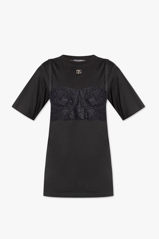 Dolce And & Gabbana T-shirt z naszytym gorsetem