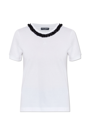 T-shirt with lace insert at the neckline