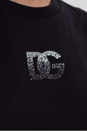 Dolce & Gabbana Camiseta con logo adornado con cristales brillantes
