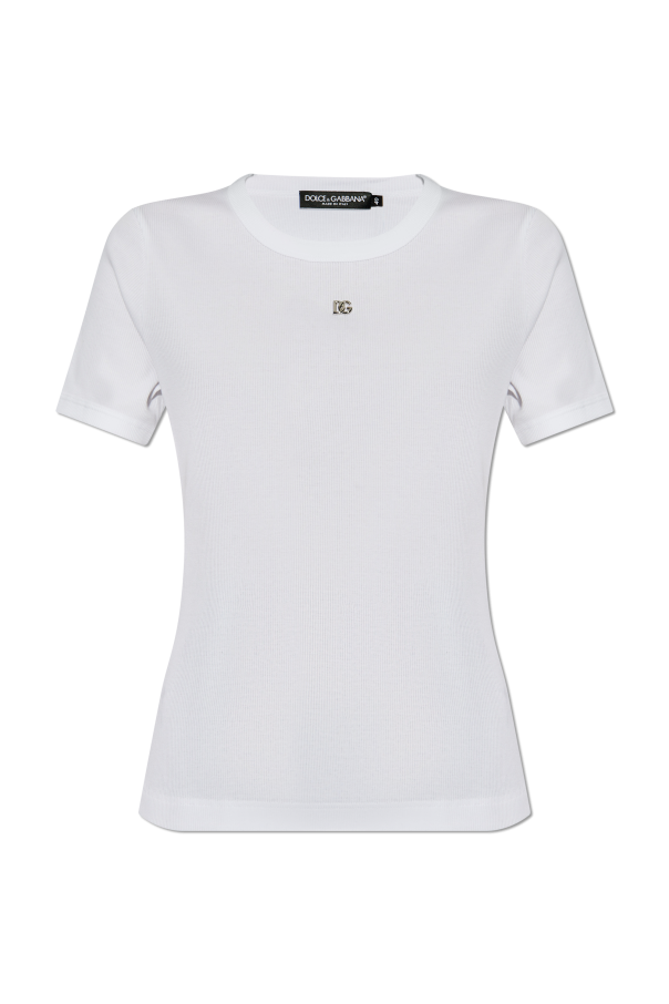 Ribbed t-shirt with logo-shaped appliqué, zdjęcie 1 Ribbed t-shirt with logo-shaped appliqué od Dolce & Gabbana