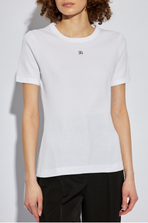 Dolce & Gabbana Camiseta de canalé con aplicación en forma de logo
