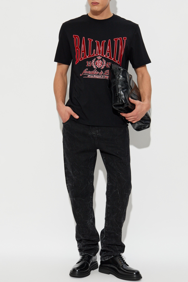 Balmain T-shirt with a logo and a velvety finish