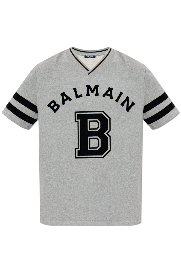 T-shirt with a logo and a velvety finish, zdjęcie 1 T-shirt with a logo and a velvety finish od Balmain