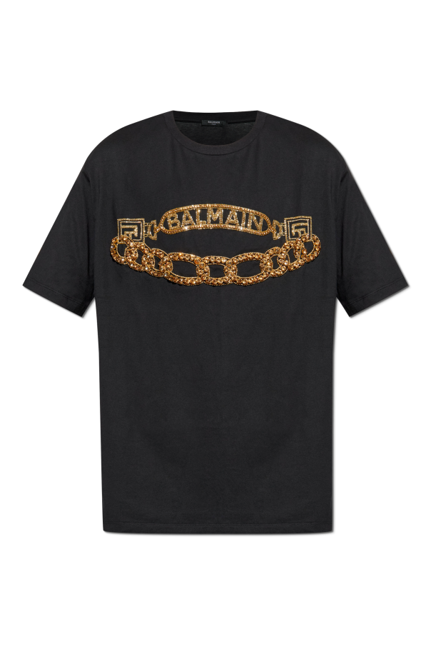 T-shirt with shimmering appliqués od Balmain
