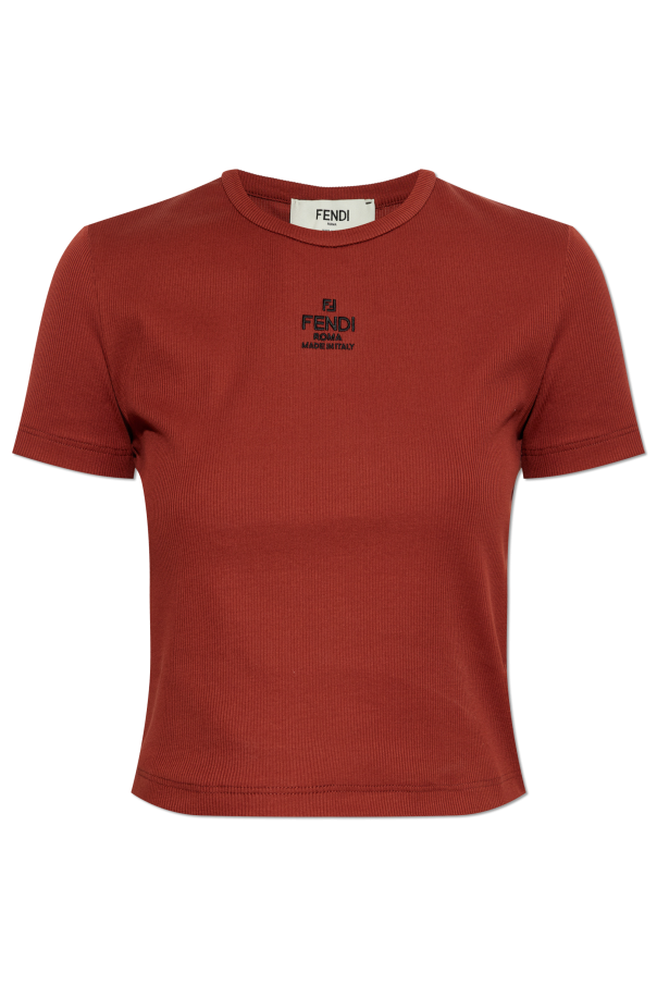 Ribbed t-shirt with embroidered logo od Fendi