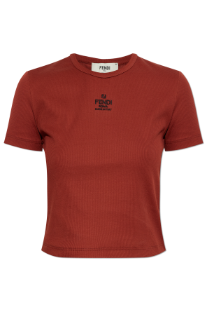 Prążkowany t-shirt z wyszytym logo