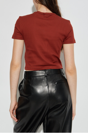 Fendi Geripptes T-Shirt mit aufgesticktem Logo