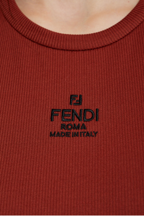 Fendi Geripptes T-Shirt mit aufgesticktem Logo