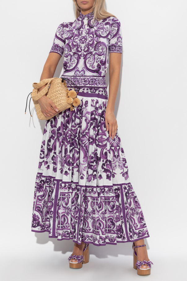 Dolce & Gabbana Silk polo shirt with 'Majolica' print