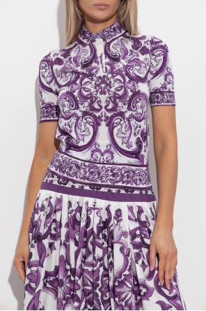 Dolce & Gabbana Silk polo shirt with 'Majolica' print