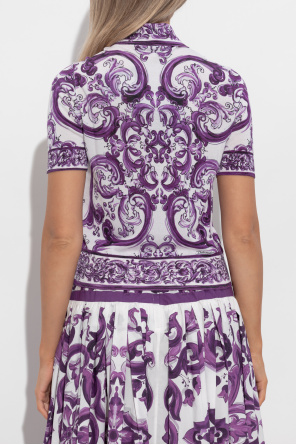 Dolce & Gabbana Silk polo shirt with 'Majolica' print