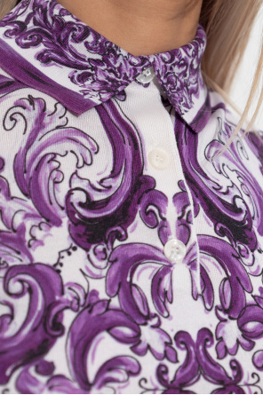Dolce & Gabbana Silk polo shirt with 'Majolica' print
