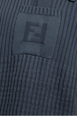 Fendi Skinny-fit polo Manches Courtes Col Tunisien Gris
