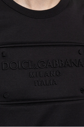 Dolce & Gabbana Man's Blue Denim Jeans With Ripped Inserts Logo T-shirt