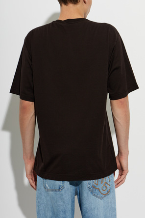 Dolce & Gabbana Brown Cotton T-shirt with Embroidered Logo