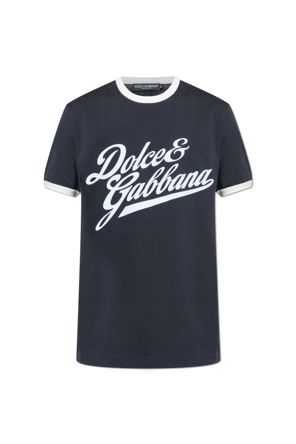 T-shirt with a logo and a velvet finish od Dolce & Gabbana